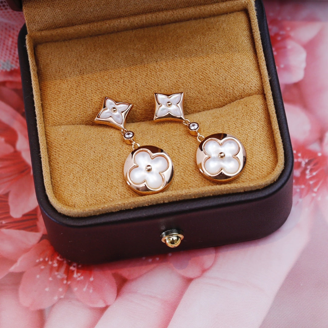 [Stellar Jewelry]STAR AND SUN PINK GOLD MOP DROP EARRINGS
