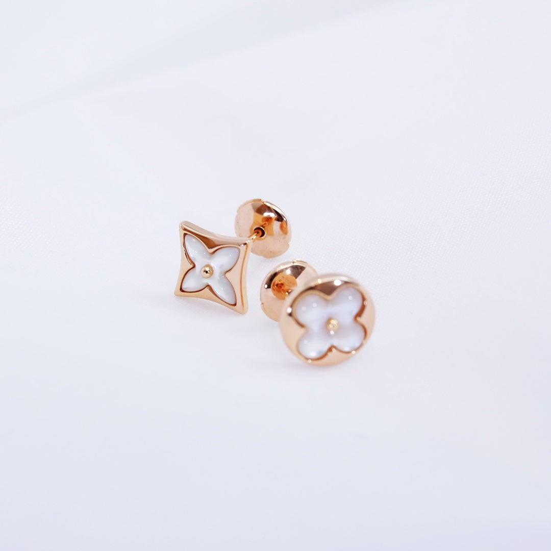 [Stellar Jewelry]STAR AND SUN PINK GOLD MOP STUD EARRINGS
