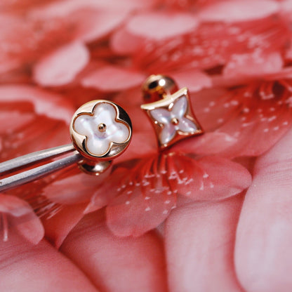 [Stellar Jewelry]STAR AND SUN PINK GOLD MOP STUD EARRINGS