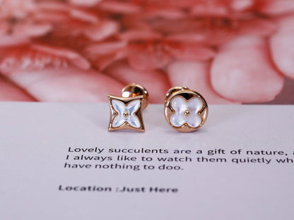 [Stellar Jewelry]STAR AND SUN PINK GOLD MOP STUD EARRINGS