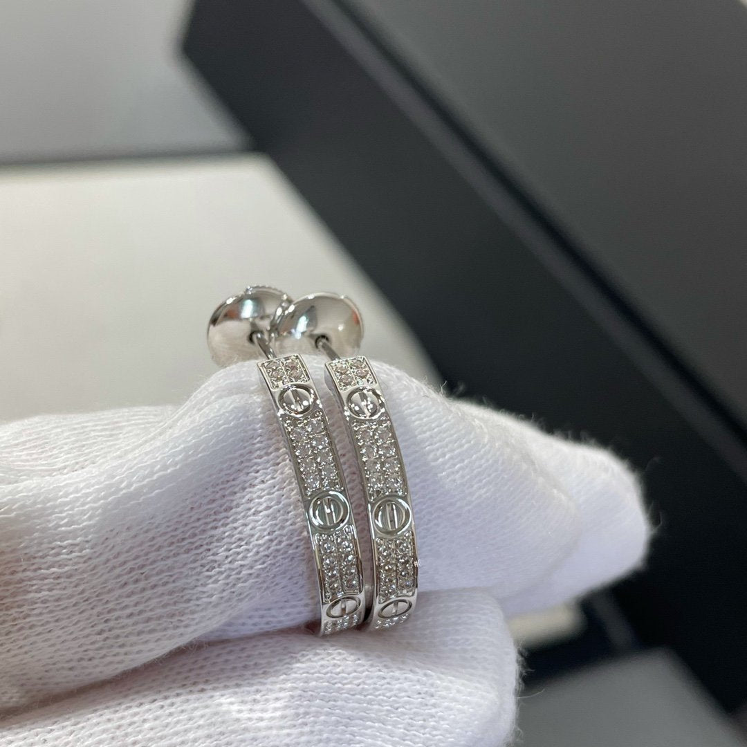 [Stellar Jewelry]LOVE DIAMOND SILVER HOOP EARRINGS