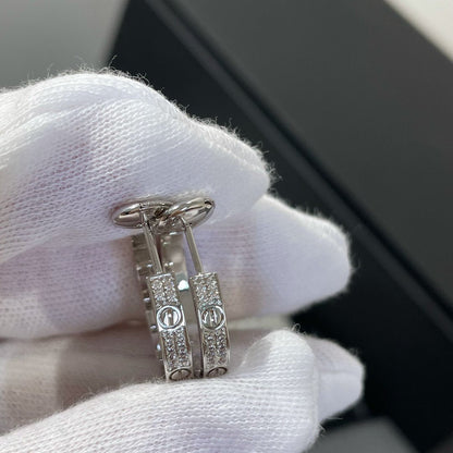 [Stellar Jewelry]LOVE DIAMOND SILVER HOOP EARRINGS