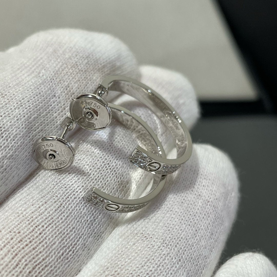[Stellar Jewelry]LOVE DIAMOND SILVER HOOP EARRINGS