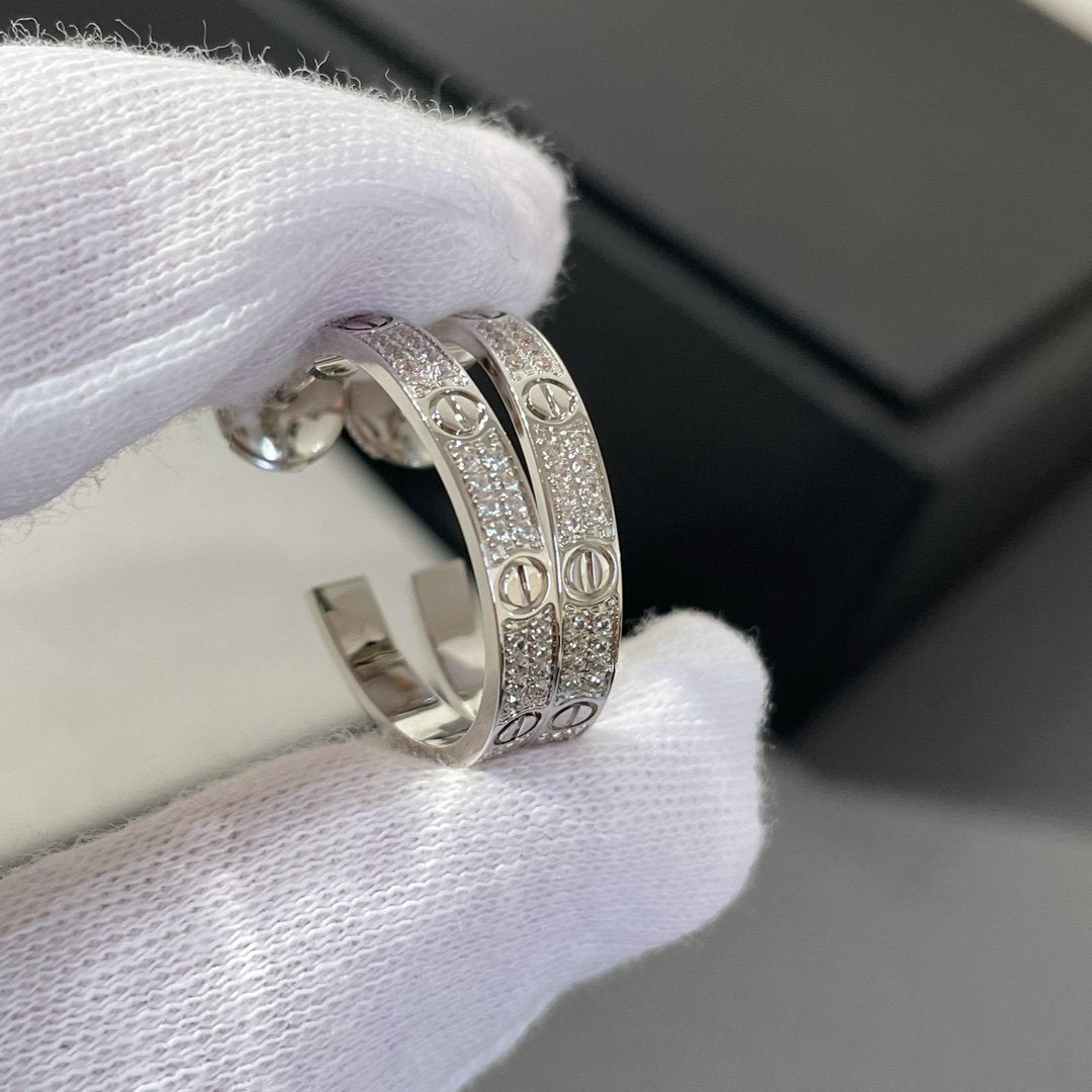 [Stellar Jewelry]LOVE DIAMOND SILVER HOOP EARRINGS