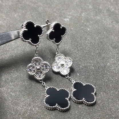 [Stellar Jewelry]CLOVER 3 MOTIF DIAMOND ONYX SILVER EARRINGS