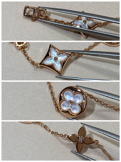 [Stellar Jewelry]STAR AND SUN 5 MOTIF MOP PINK GOLD BRACELET