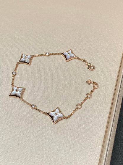 [Stellar Jewelry]STAR 4 MOTIF MOP DIAMOND PINK GOLD BRACELET