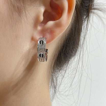 [Stellar Jewelry]LOVE CERAMIC DIAMOND PAVED SILVER EARRINGS
