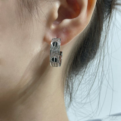 [Stellar Jewelry]LOVE CERAMIC DIAMOND PAVED SILVER EARRINGS