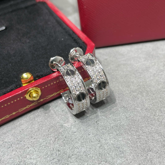 [Stellar Jewelry]LOVE CERAMIC DIAMOND PAVED SILVER EARRINGS