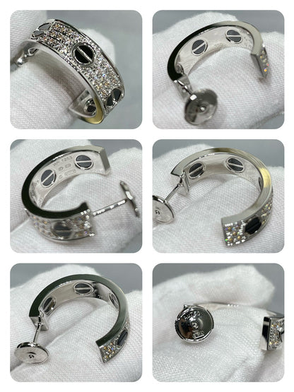 [Stellar Jewelry]LOVE CERAMIC DIAMOND PAVED SILVER EARRINGS