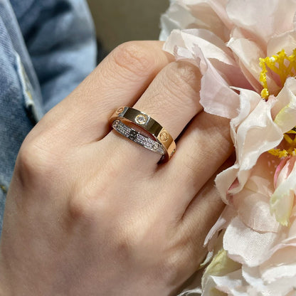 [Stellar Jewelry]LOVE PINK GOLD SILVER DIAMOND DOUBLE RING