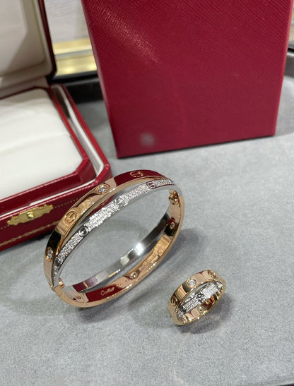 [Stellar Jewelry]LOVE PINK GOLD SILVER DIAMOND DOUBLE RING