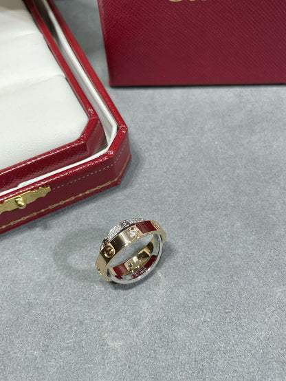 [Stellar Jewelry]LOVE PINK GOLD SILVER DIAMOND DOUBLE RING