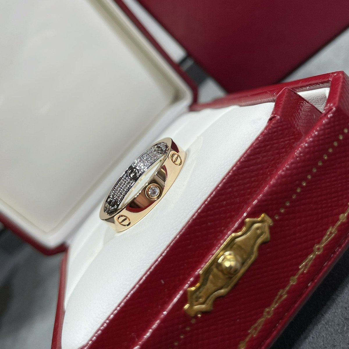 [Stellar Jewelry]LOVE PINK GOLD SILVER DIAMOND DOUBLE RING