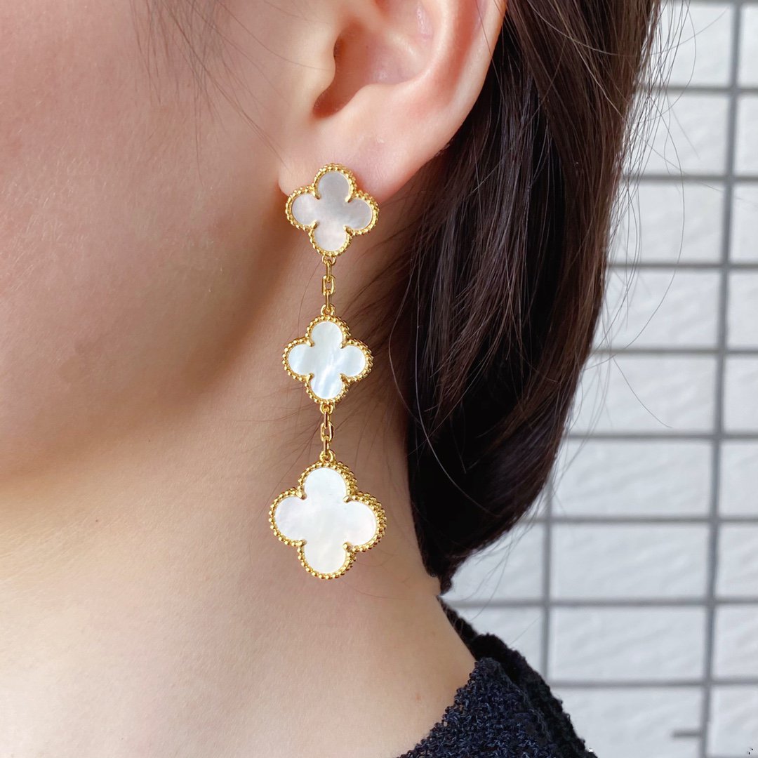 [Stellar Jewelry]CLOVER MOP 3 MOTIFS GOLD EARRINGS