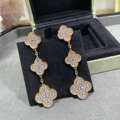 [Stellar Jewelry]CLOVER 3 MOTIFS DIAMOND PAVED ROSE GOLD EARRINGS