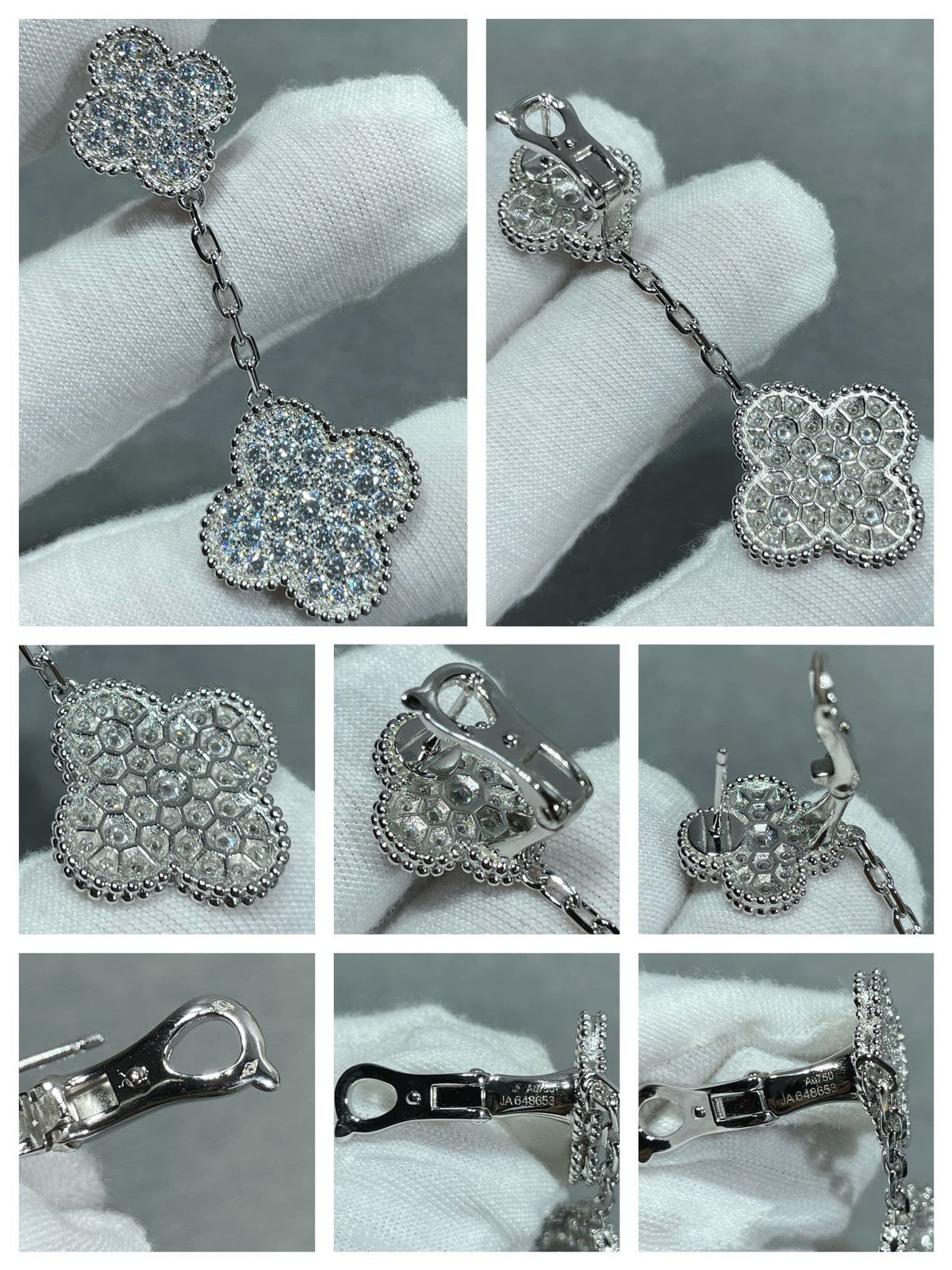[Stellar Jewelry]CLOVER 2 MOTIFS DIAMOND PAVED SILVER EARRINGS