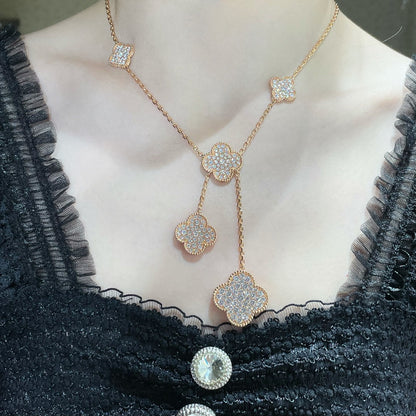 [Stellar Jewelry]CLOVER 6 MOTIF DIAMOND PAVED NECKLACE