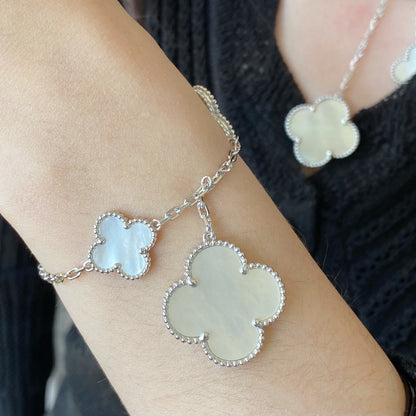 [Stellar Jewelry]CLOVER 5 MOTIF WHITE MOP SILVER BRACELET