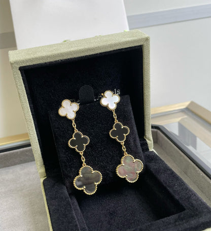 [Stellar Jewelry]CLOVER 3 MOTIF MOP ONYX DARK MOP PINK GOLD EARRINGS