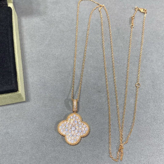 [Stellar Jewelry]CLOVER 25MM LARGE PEDANT DIAMOND PAVED LONG NECKLACE