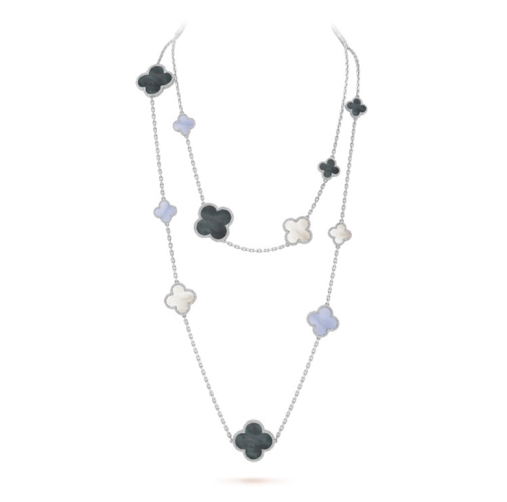 [Stellar Jewelry]CLOVER 16 MOTIF CHALCEDONY MOP SILVER NECKLACE