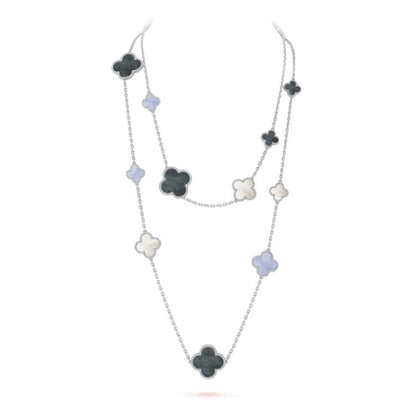 [Stellar Jewelry]CLOVER 16 MOTIF CHALCEDONY MOP SILVER NECKLACE