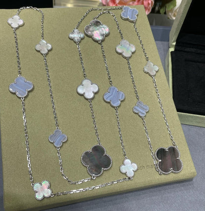 [Stellar Jewelry]CLOVER 16 MOTIF CHALCEDONY MOP SILVER NECKLACE