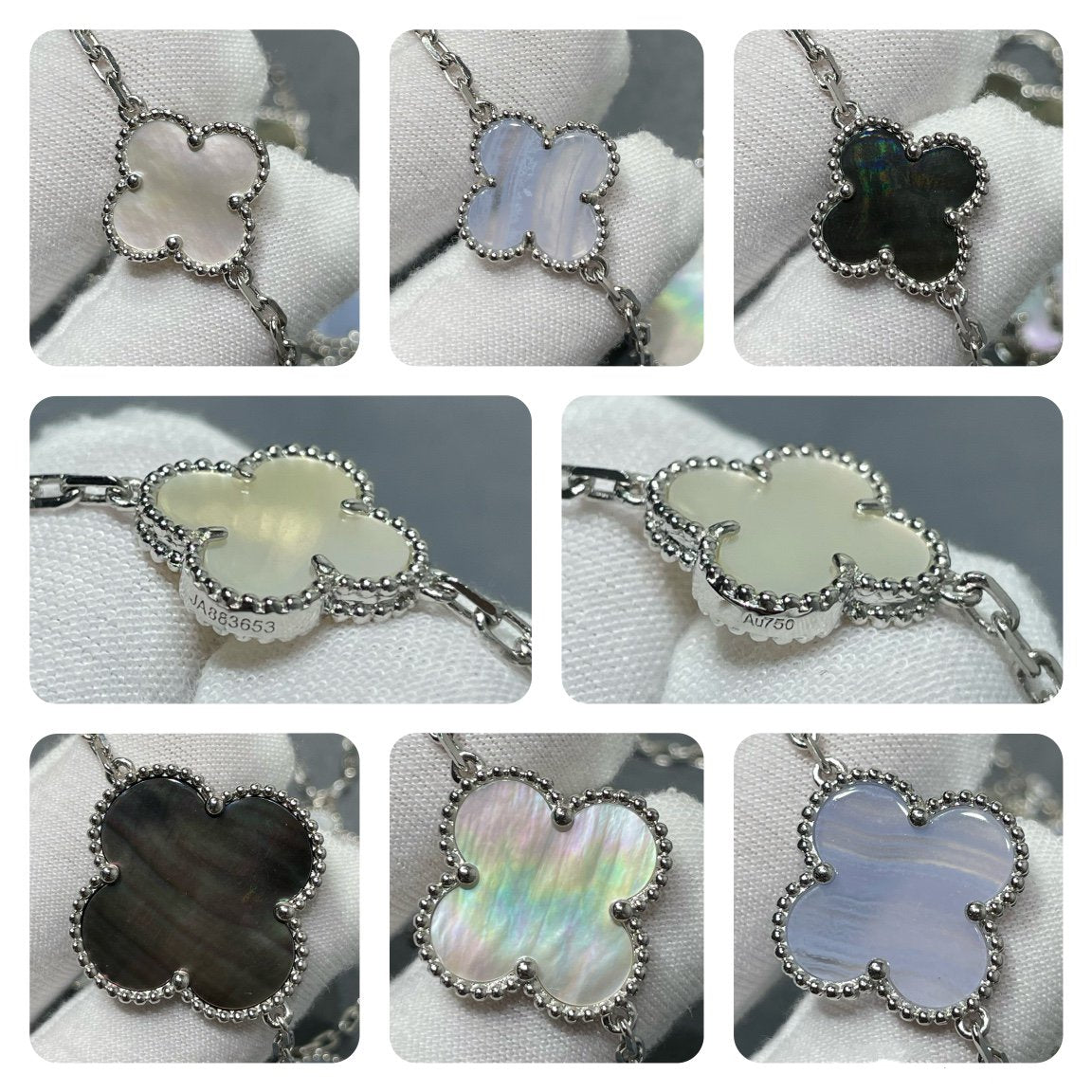 [Stellar Jewelry]CLOVER 16 MOTIF CHALCEDONY MOP SILVER NECKLACE