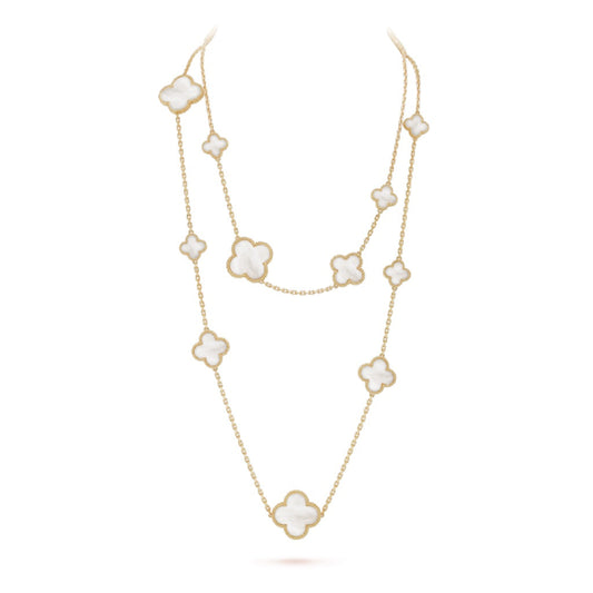 [Stellar Jewelry]CLOVER 16 MOTIF WHITE MOP GOLD NECKLACE