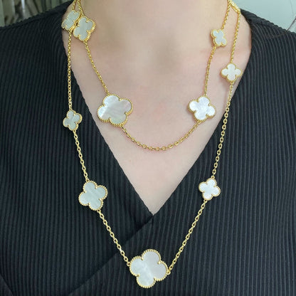 [Stellar Jewelry]CLOVER 16 MOTIF WHITE MOP GOLD NECKLACE
