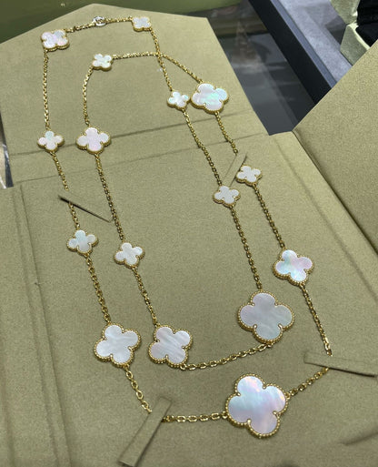 [Stellar Jewelry]CLOVER 16 MOTIF WHITE MOP GOLD NECKLACE