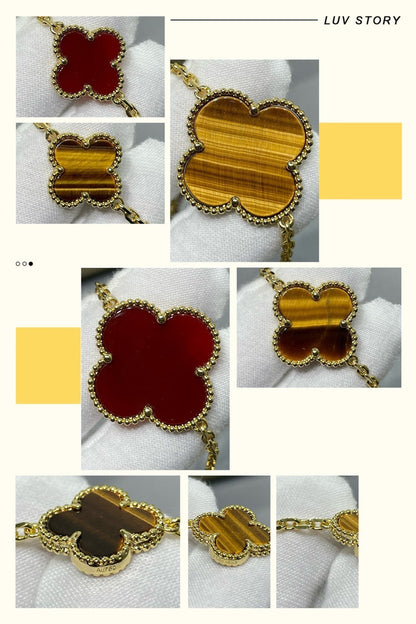 [Stellar Jewelry]CLOVER 16 MOTIF CARNELIAN TIGER EYE ROSE GOLD NECKLACE