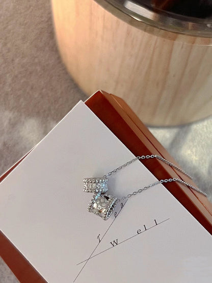 [Stellar Jewelry]PERLEE DOUBLE PENDANT SILVER DIAMOND NECKLACE