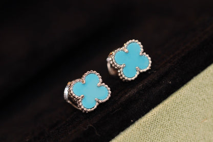 [Stellar Jewelry]CLOVER MINI TURQUOISE SILVER STUD EARRINGS