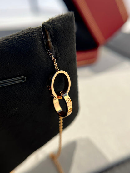 [Stellar Jewelry]LOVE NECKLACE DOUBLE RING PINK GOLD
