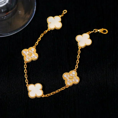 [Stellar Jewelry]CLOVER WHITE PEARL MOP 5 MOTIF BRACELET COLLECTION