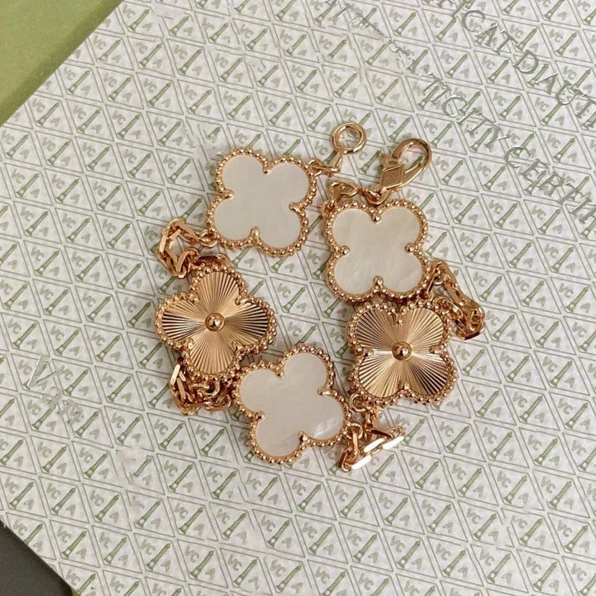 [Stellar Jewelry]CLOVER WHITE PEARL MOP 5 MOTIF BRACELET COLLECTION