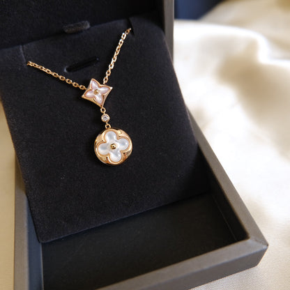 [Stellar Jewelry]STAR AND SUN WHITE MOP 2 MOTIF PINK GOLD NECKLACE