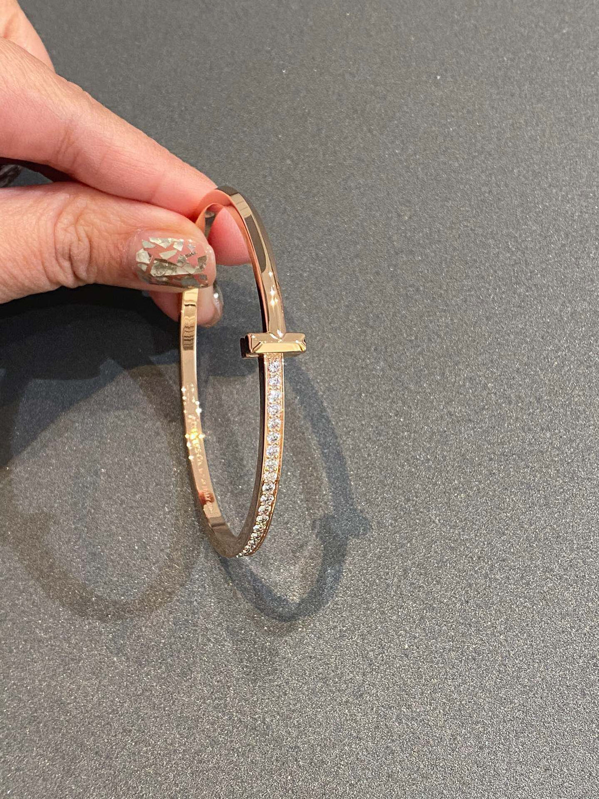 [Stellar jewels]NARROW T1 HINGED BANGLE DIAMOND PINK GOLD