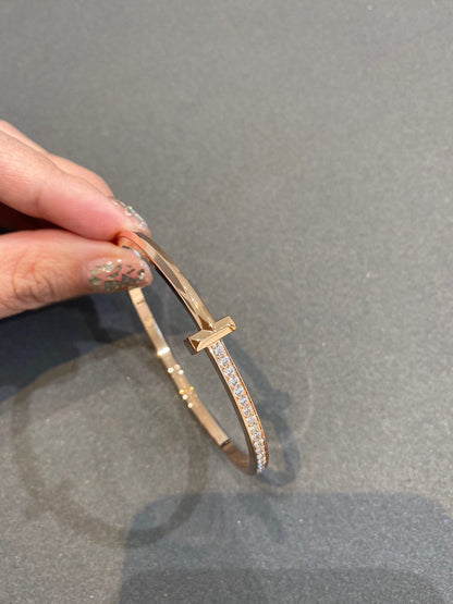 [Stellar jewels]NARROW T1 HINGED BANGLE DIAMOND PINK GOLD