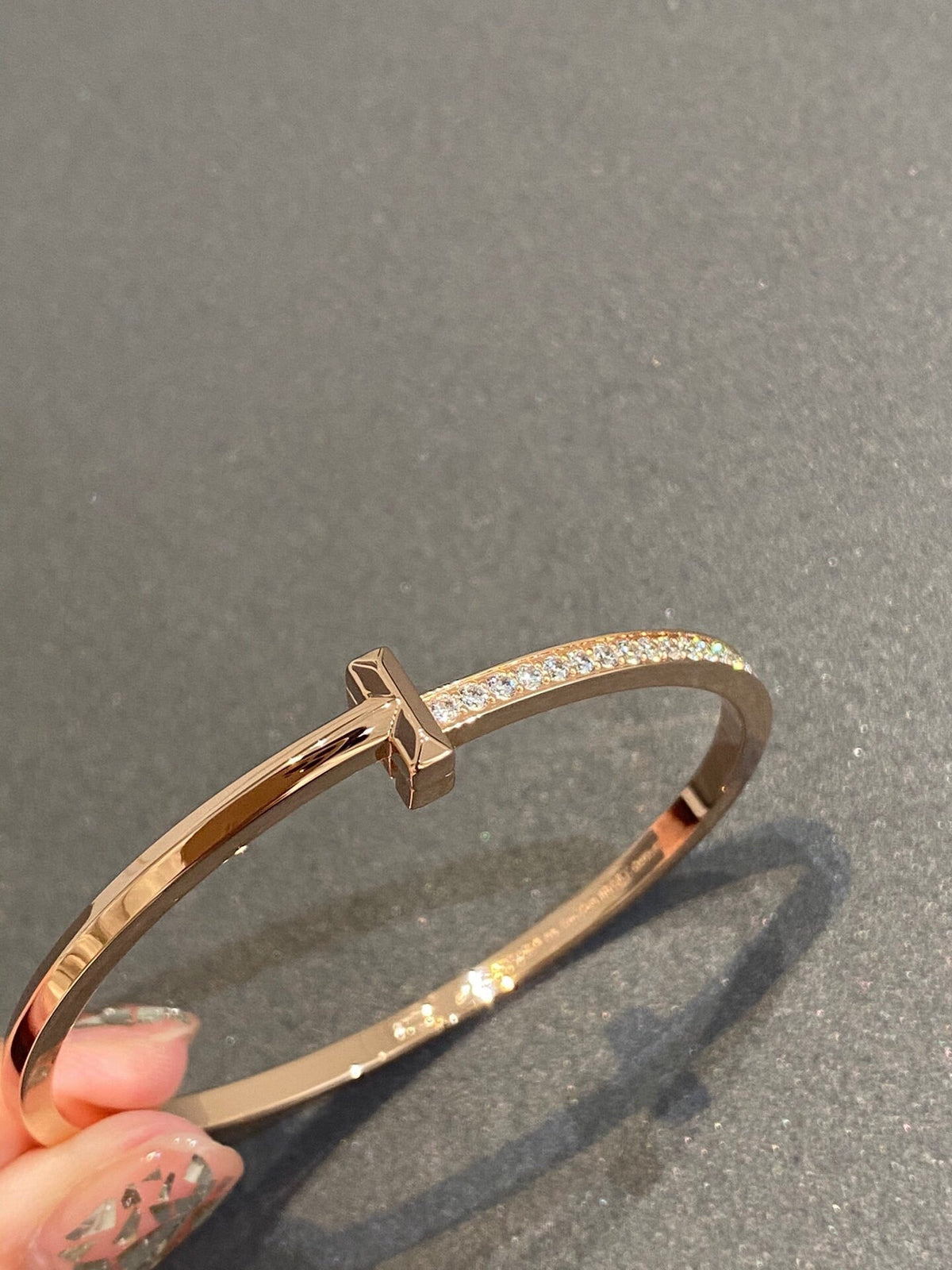 [Stellar jewels]NARROW T1 HINGED BANGLE DIAMOND PINK GOLD