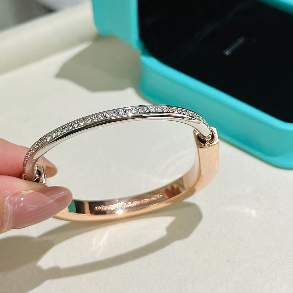 [Stellar jewels]LOCK PINK GOLD SILVER DIAMOND BRACELET