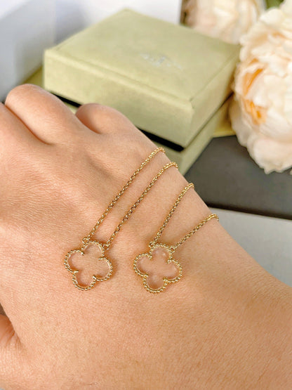 [Stellar Jewelry]CLOVER ROCK CRYSTAL ROSE GOLD NECKLACE
