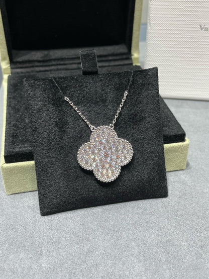 [Stellar Jewelry]CLOVER 25MM LARGE PENDANT DIAMOND PAVED SILVER NECKLACE