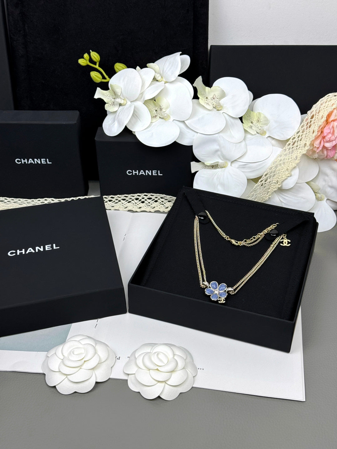 [Stellar Jewelry]New Blue Floral Double-Layer Necklace