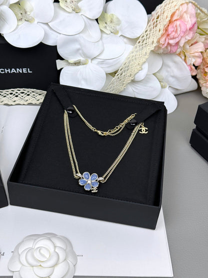 [Stellar Jewelry]New Blue Floral Double-Layer Necklace