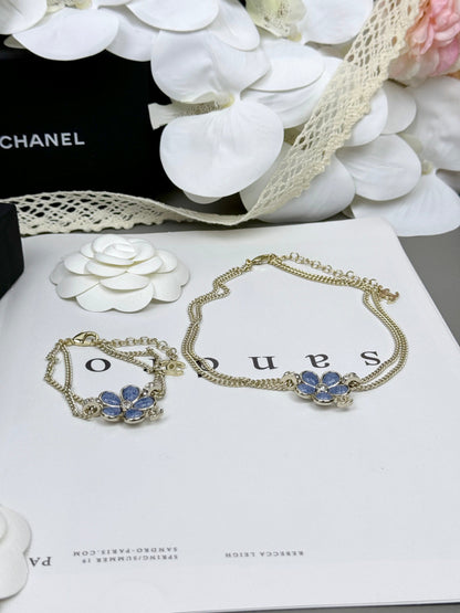 [Stellar Jewelry]New Blue Floral Double-Layer Necklace