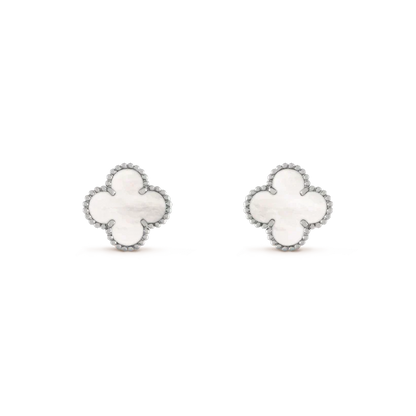 [Stellar Jewelry]CLOVER MEDIUM 1 MOTIFS  WHITE MOP EARRINGS SILVER